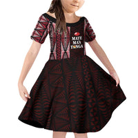 Tonga Rugby Personalised Family Matching Off Shoulder Short Dress and Hawaiian Shirt 2025 Mate Maa Tonga Ngatu Motif LT14 Daughter's Dress Red - Polynesian Pride