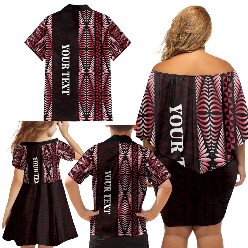 Tonga Rugby Personalised Family Matching Off Shoulder Short Dress and Hawaiian Shirt 2025 Mate Maa Tonga Ngatu Motif LT14 - Polynesian Pride