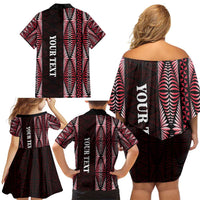 Tonga Rugby Personalised Family Matching Off Shoulder Short Dress and Hawaiian Shirt 2025 Mate Maa Tonga Ngatu Motif LT14 - Polynesian Pride