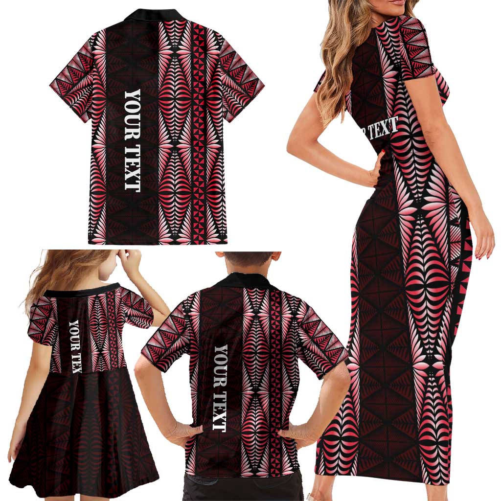 Tonga Rugby Personalised Family Matching Short Sleeve Bodycon Dress and Hawaiian Shirt 2025 Mate Maa Tonga Ngatu Motif LT14 - Polynesian Pride