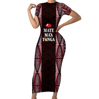 Tonga Rugby Personalised Family Matching Short Sleeve Bodycon Dress and Hawaiian Shirt 2025 Mate Maa Tonga Ngatu Motif LT14 Mom's Dress Red - Polynesian Pride
