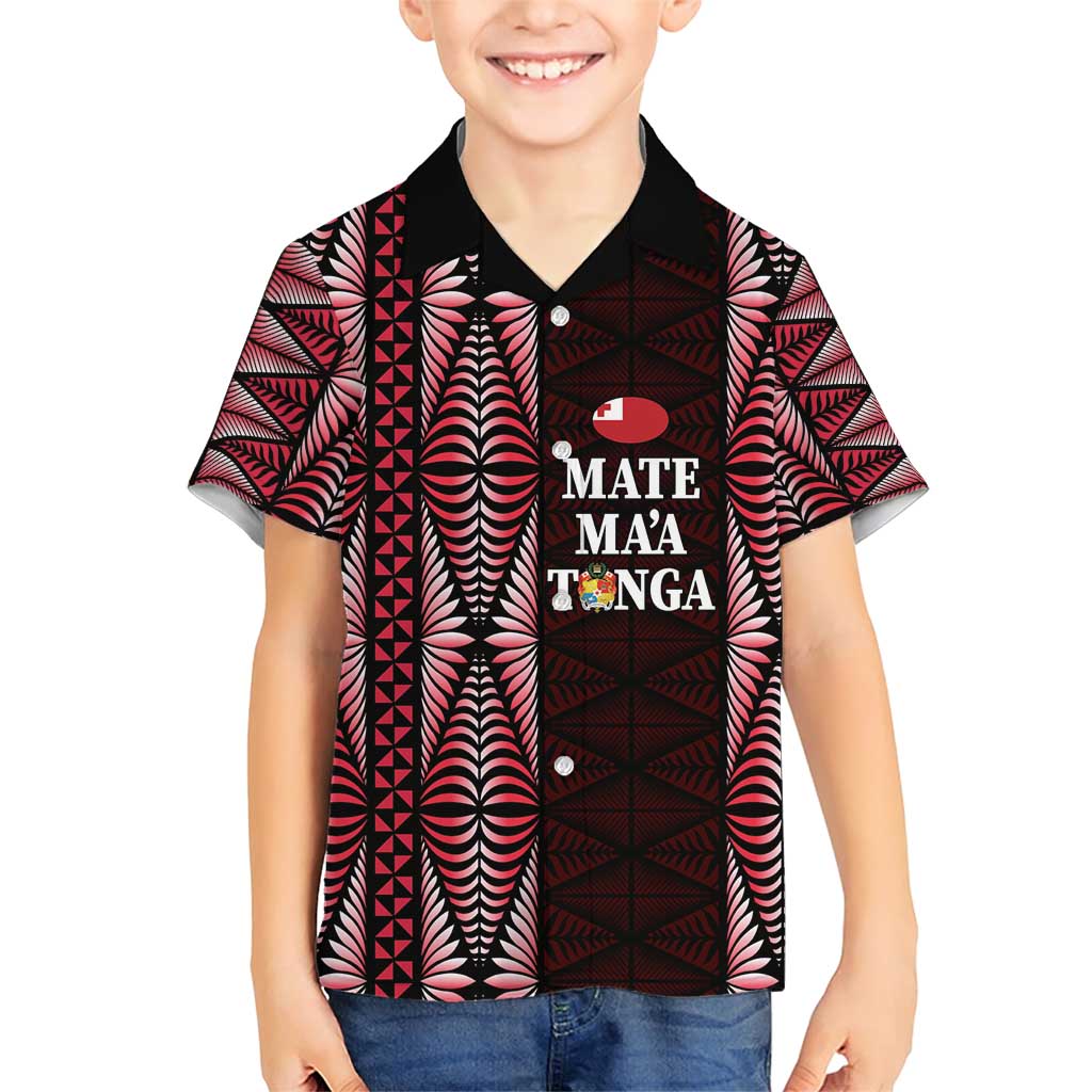 Tonga Rugby Personalised Family Matching Short Sleeve Bodycon Dress and Hawaiian Shirt 2025 Mate Maa Tonga Ngatu Motif LT14 Son's Shirt Red - Polynesian Pride