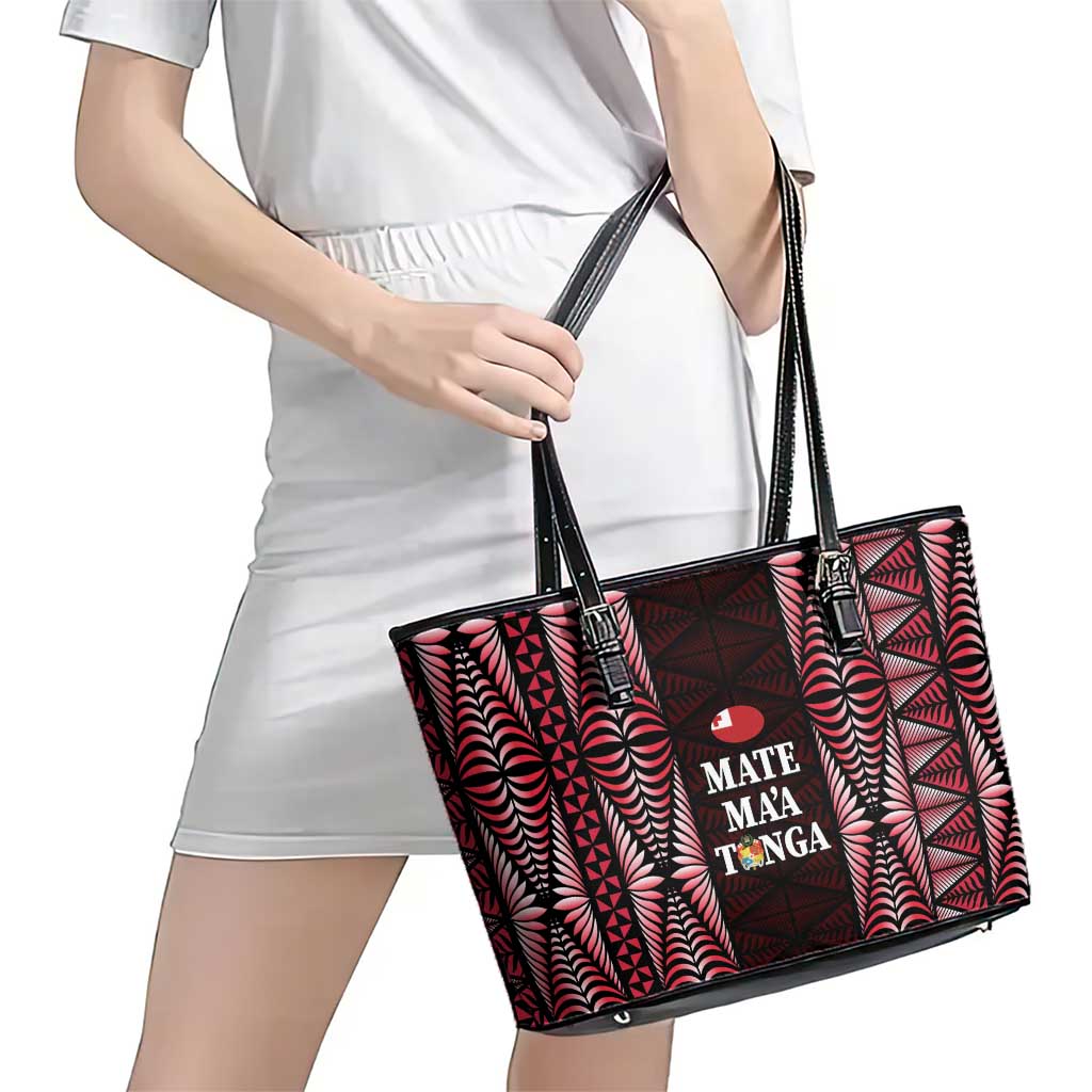Tonga Rugby Leather Tote Bag 2025 Mate Maa Tonga Ngatu Motif - Polynesian Pride