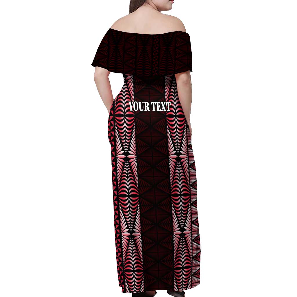 Tonga Rugby Personalised Off Shoulder Maxi Dress 2025 Mate Maa Tonga Ngatu Motif LT14 - Polynesian Pride