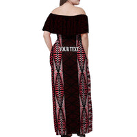 Tonga Rugby Personalised Off Shoulder Maxi Dress 2025 Mate Maa Tonga Ngatu Motif LT14 - Polynesian Pride