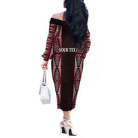 Tonga Rugby Personalised Off The Shoulder Long Sleeve Dress 2025 Mate Maa Tonga Ngatu Motif - Polynesian Pride
