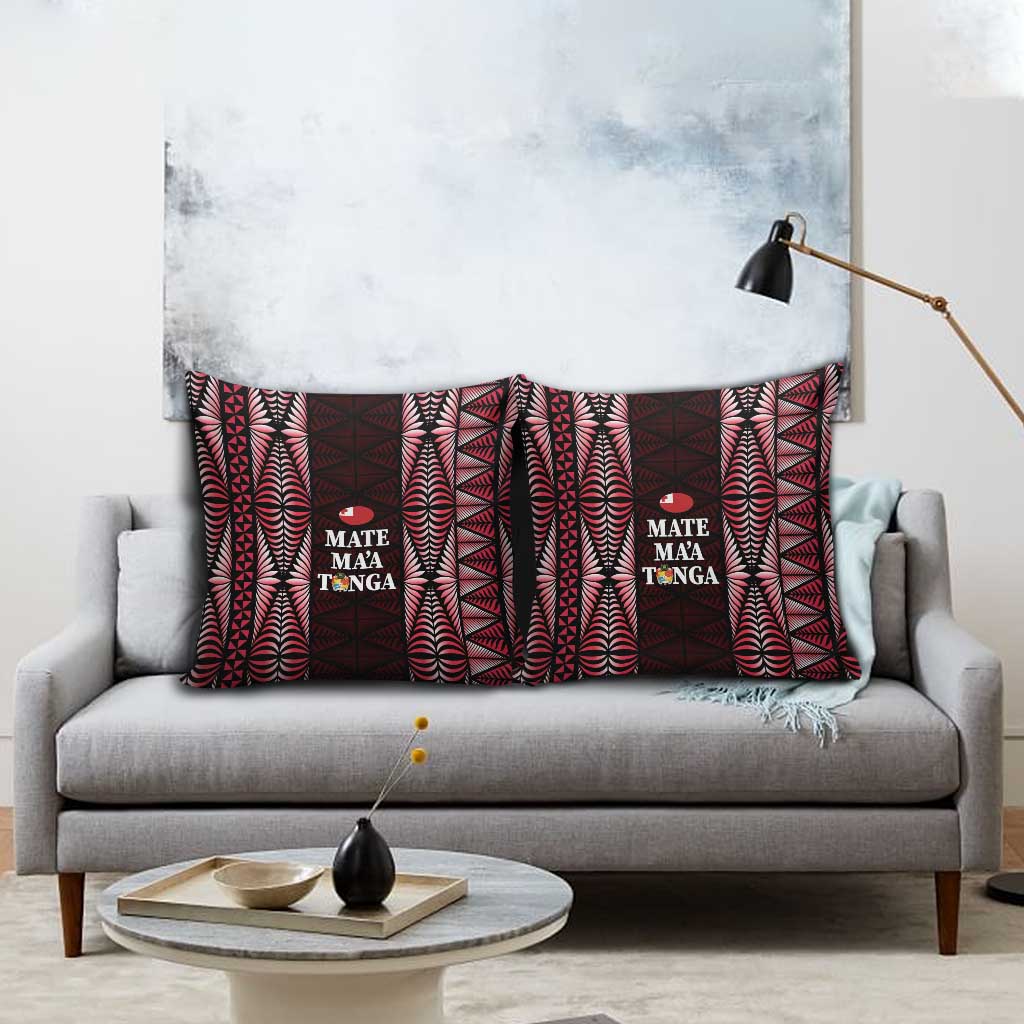 Tonga Rugby Pillow Cover 2025 Mate Maa Tonga Ngatu Motif - Polynesian Pride