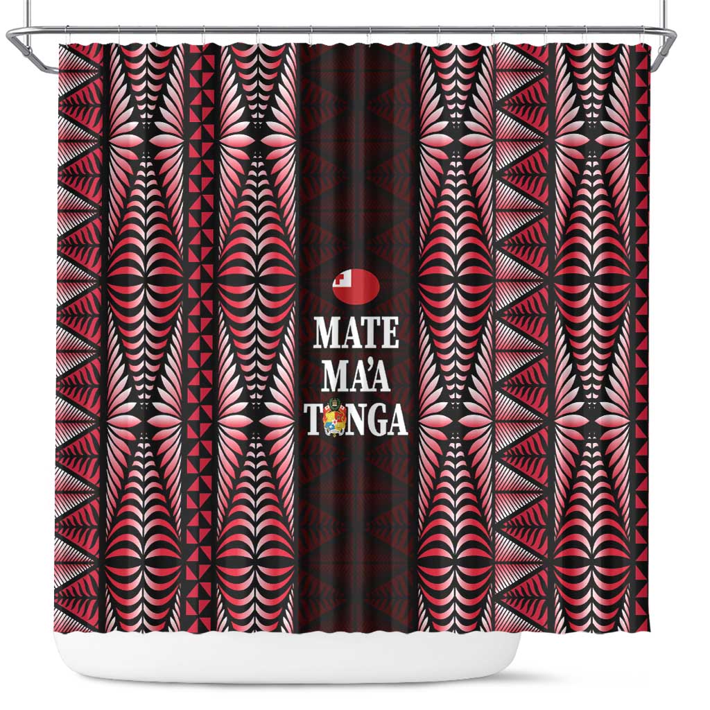 Tonga Rugby Shower Curtain 2025 Mate Maa Tonga Ngatu Motif LT14 Red - Polynesian Pride
