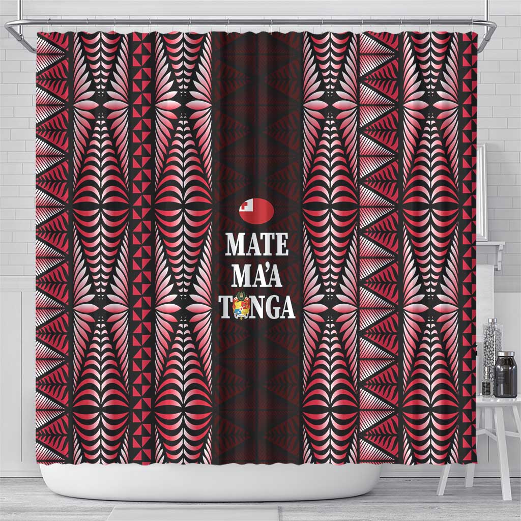 Tonga Rugby Shower Curtain 2025 Mate Maa Tonga Ngatu Motif LT14 - Polynesian Pride