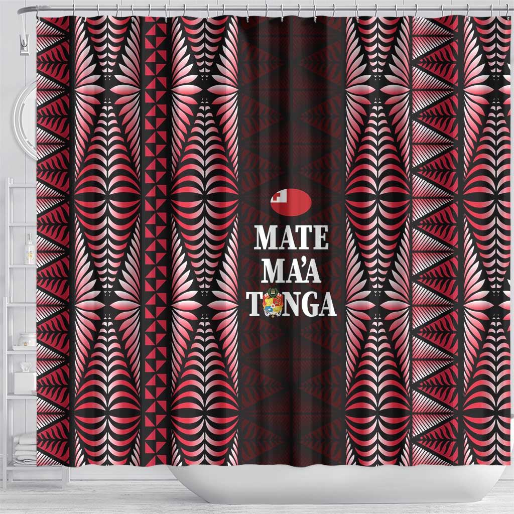Tonga Rugby Shower Curtain 2025 Mate Maa Tonga Ngatu Motif LT14 - Polynesian Pride