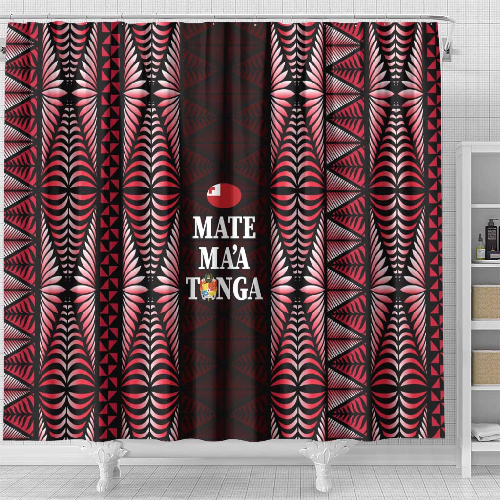 Tonga Rugby Shower Curtain 2025 Mate Maa Tonga Ngatu Motif LT14 - Polynesian Pride