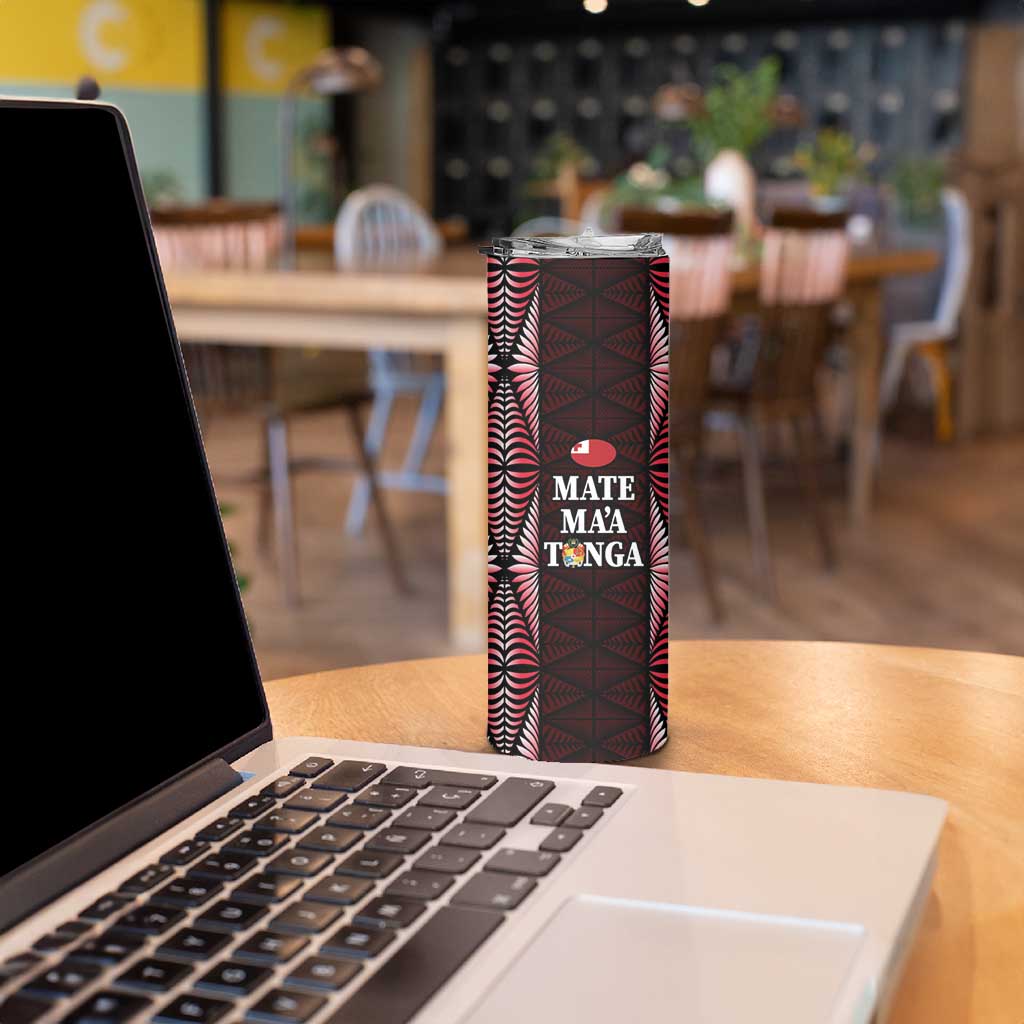 Tonga Rugby Personalised Skinny Tumbler 2025 Mate Maa Tonga Ngatu Motif - Polynesian Pride