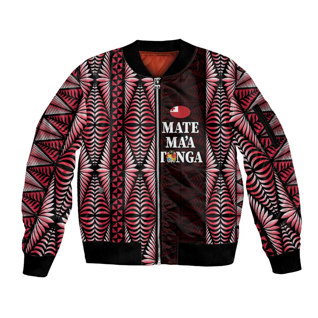 Tonga Rugby Personalised Sleeve Zip Bomber Jacket 2025 Mate Maa Tonga Ngatu Motif - Polynesian Pride