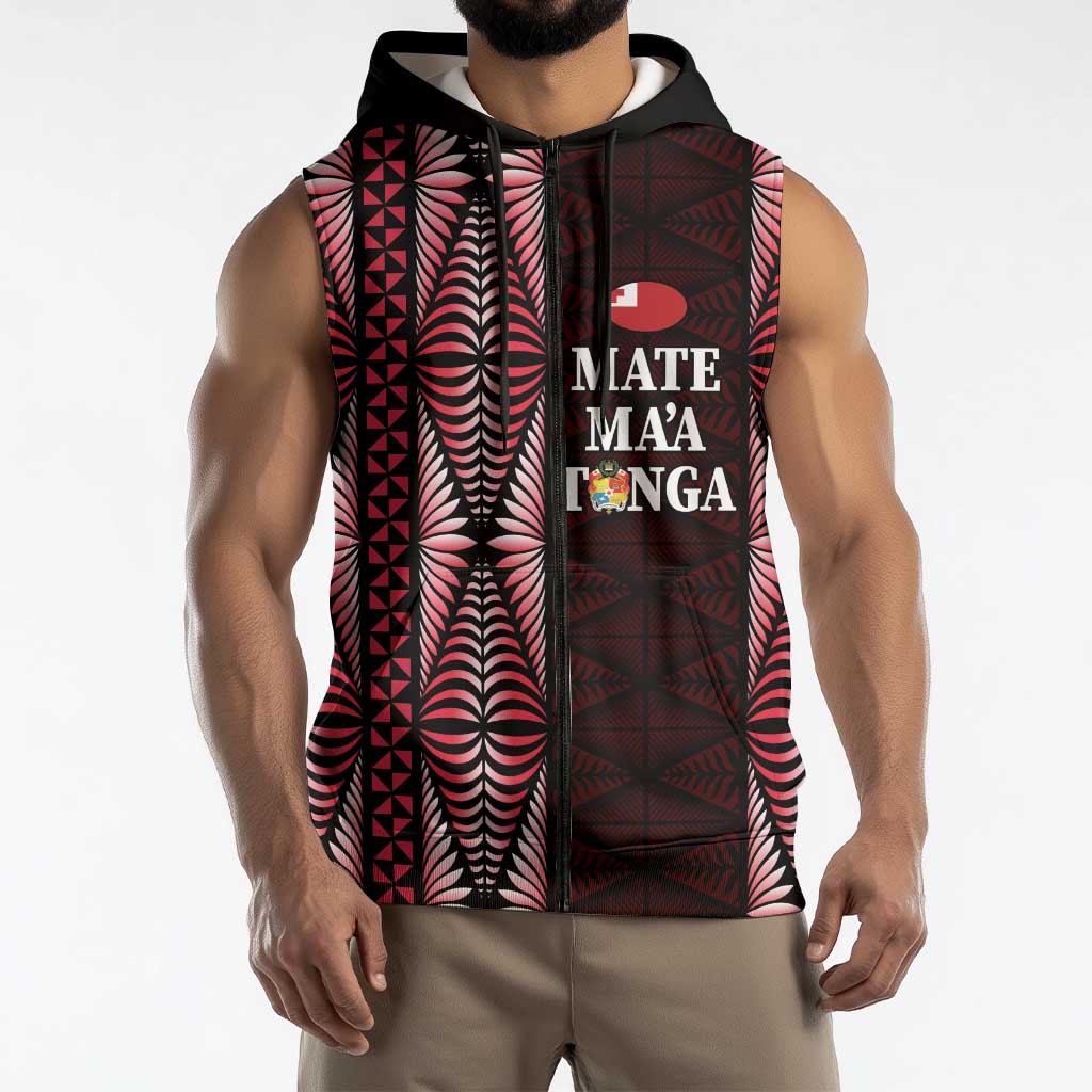 Tonga Rugby Personalised Sleeveless Zip Hoodie 2025 Mate Maa Tonga Ngatu Motif - Polynesian Pride