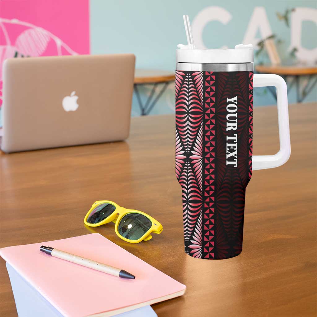 Tonga Rugby Personalised Tumbler With Handle 2025 Mate Maa Tonga Ngatu Motif - Polynesian Pride