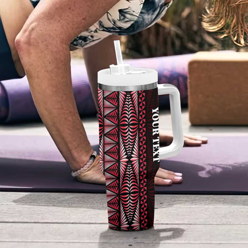 Tonga Rugby Personalised Tumbler With Handle 2025 Mate Maa Tonga Ngatu Motif - Polynesian Pride