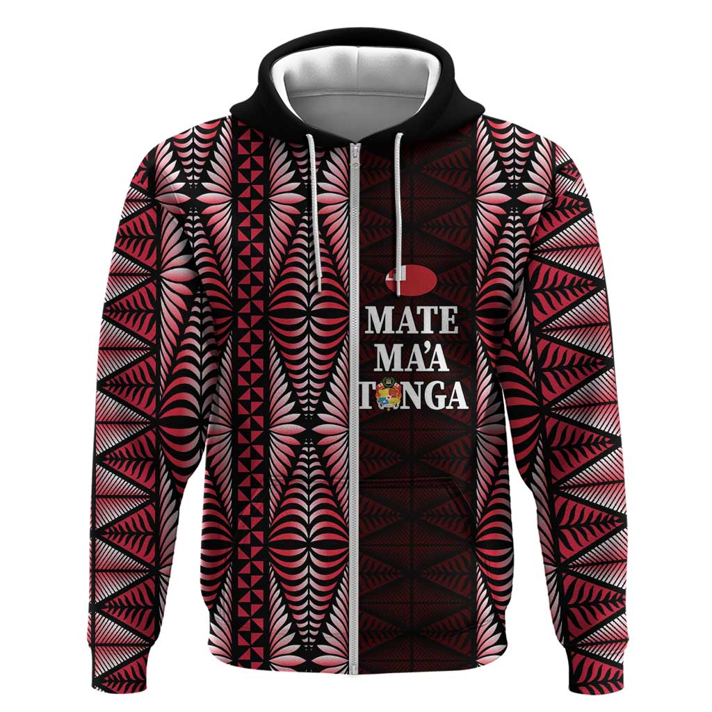 Tonga Rugby Personalised Zip Hoodie 2025 Mate Maa Tonga Ngatu Motif LT14 Zip Hoodie Red - Polynesian Pride