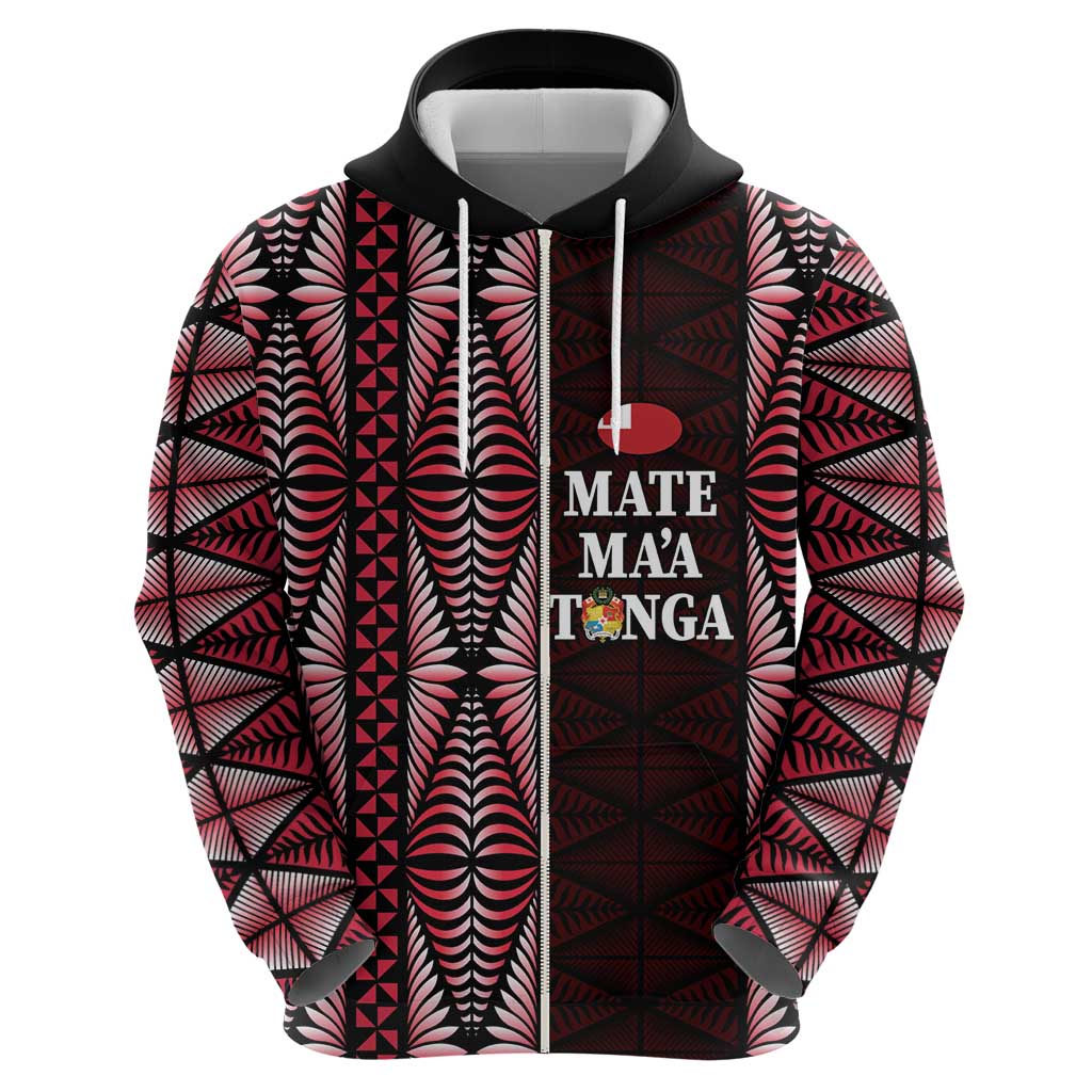 Tonga Rugby Personalised Zip Hoodie 2025 Mate Maa Tonga Ngatu Motif LT14 - Polynesian Pride