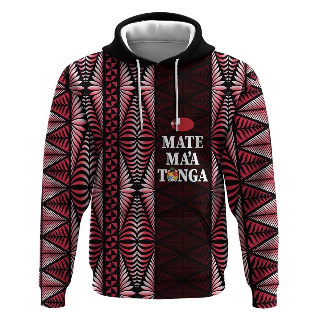 Tonga Rugby Personalised Zip Hoodie 2025 Mate Maa Tonga Ngatu Motif LT14 Pullover Hoodie Red - Polynesian Pride