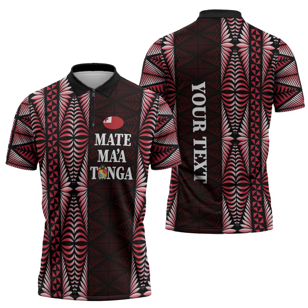 Tonga Rugby Personalised Zipper Polo Shirt 2025 Mate Maa Tonga Ngatu Motif - Polynesian Pride