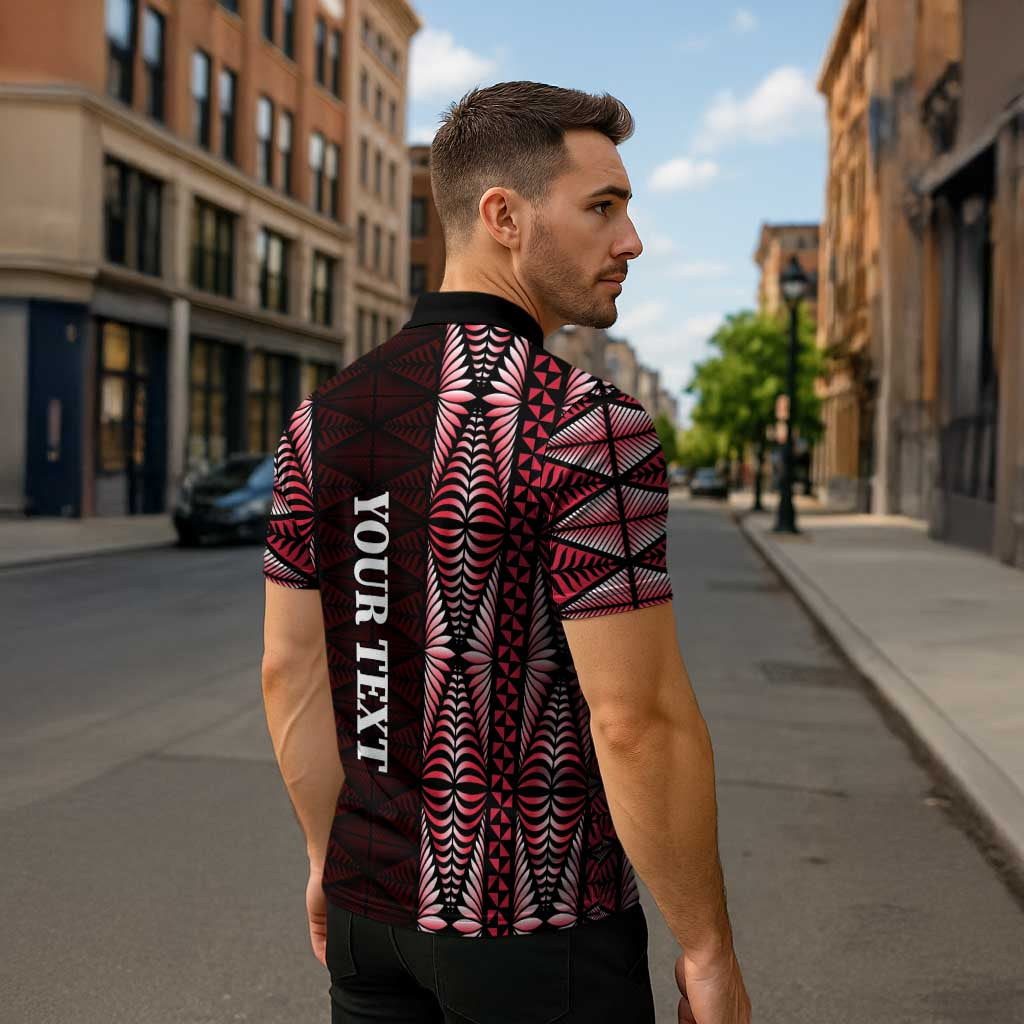 Tonga Rugby Personalised Zipper Polo Shirt 2025 Mate Maa Tonga Ngatu Motif - Polynesian Pride