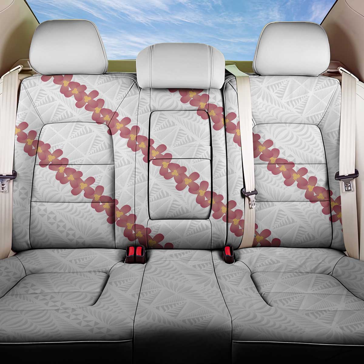 White Sunday Tonga Fakame Back Car Seat Cover Tongan Ngatu Heilala Lei LT14 One Size White - Polynesian Pride