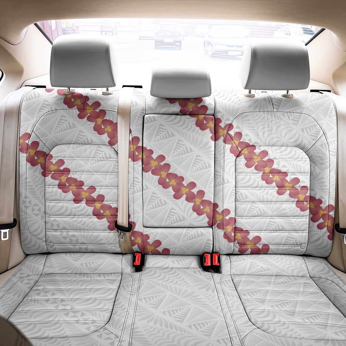White Sunday Tonga Fakame Back Car Seat Cover Tongan Ngatu Heilala Lei LT14 - Polynesian Pride
