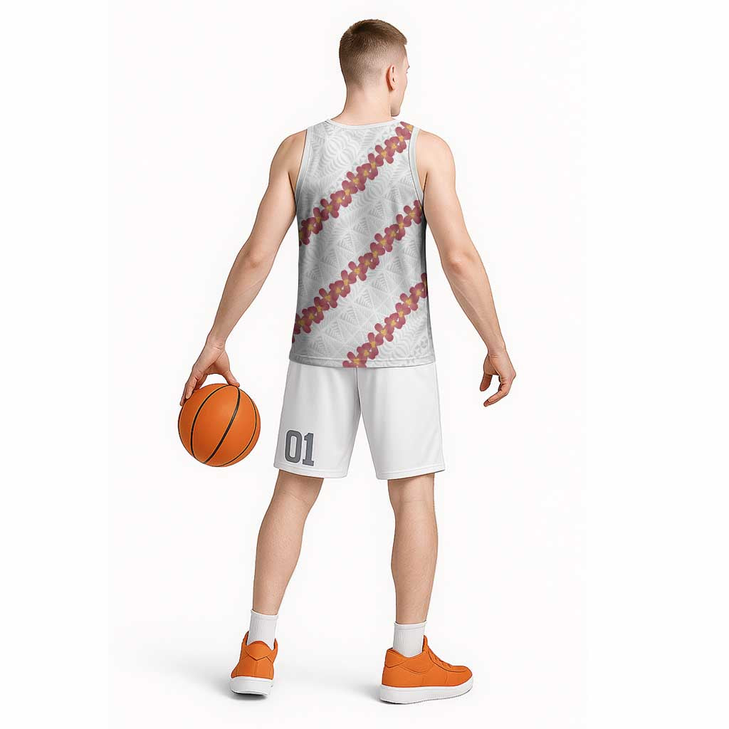 White Sunday Tonga Fakame Basketball Jersey Tongan Ngatu Heilala Lei LT14 - Polynesian Pride