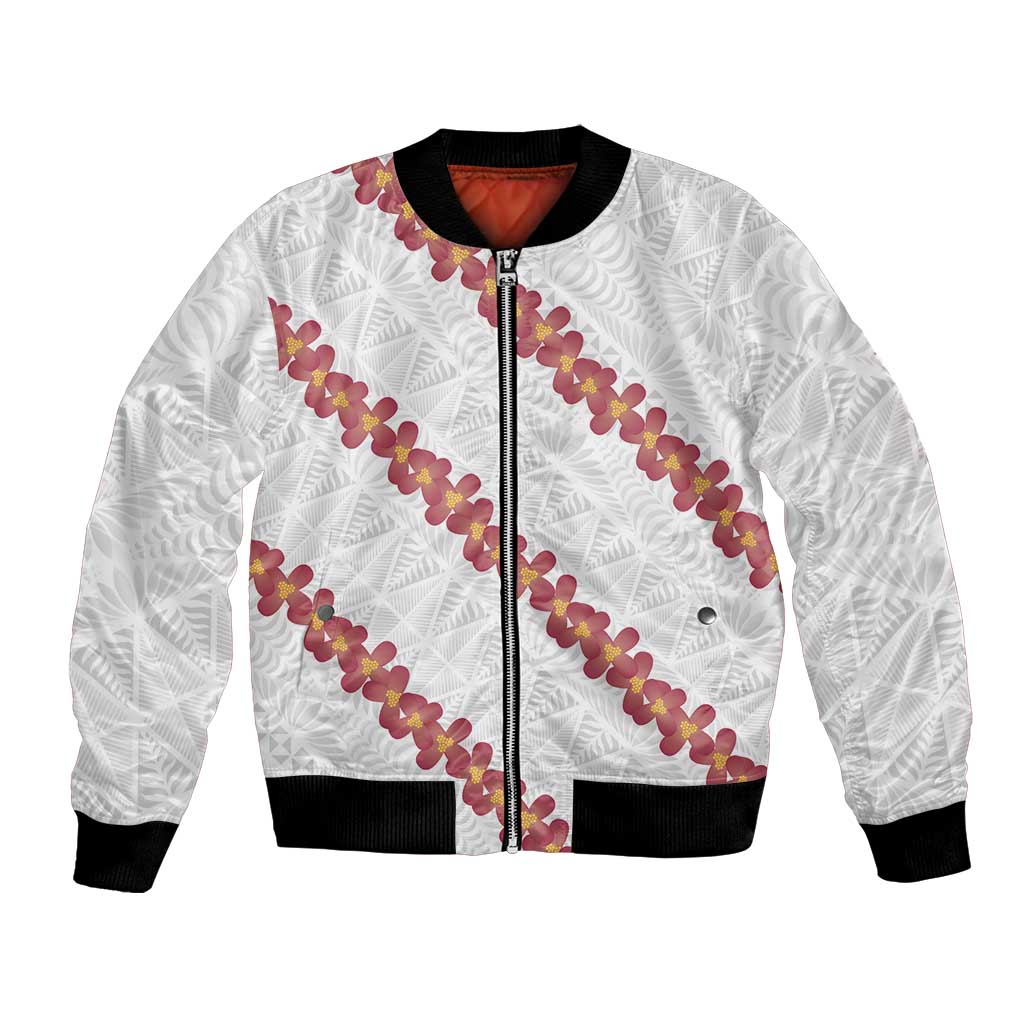White Sunday Tonga Fakame Bomber Jacket Tongan Ngatu Heilala Lei LT14 Unisex White - Polynesian Pride