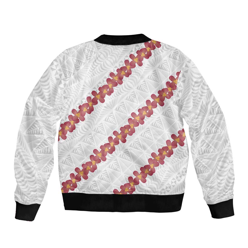 White Sunday Tonga Fakame Bomber Jacket Tongan Ngatu Heilala Lei LT14 - Polynesian Pride