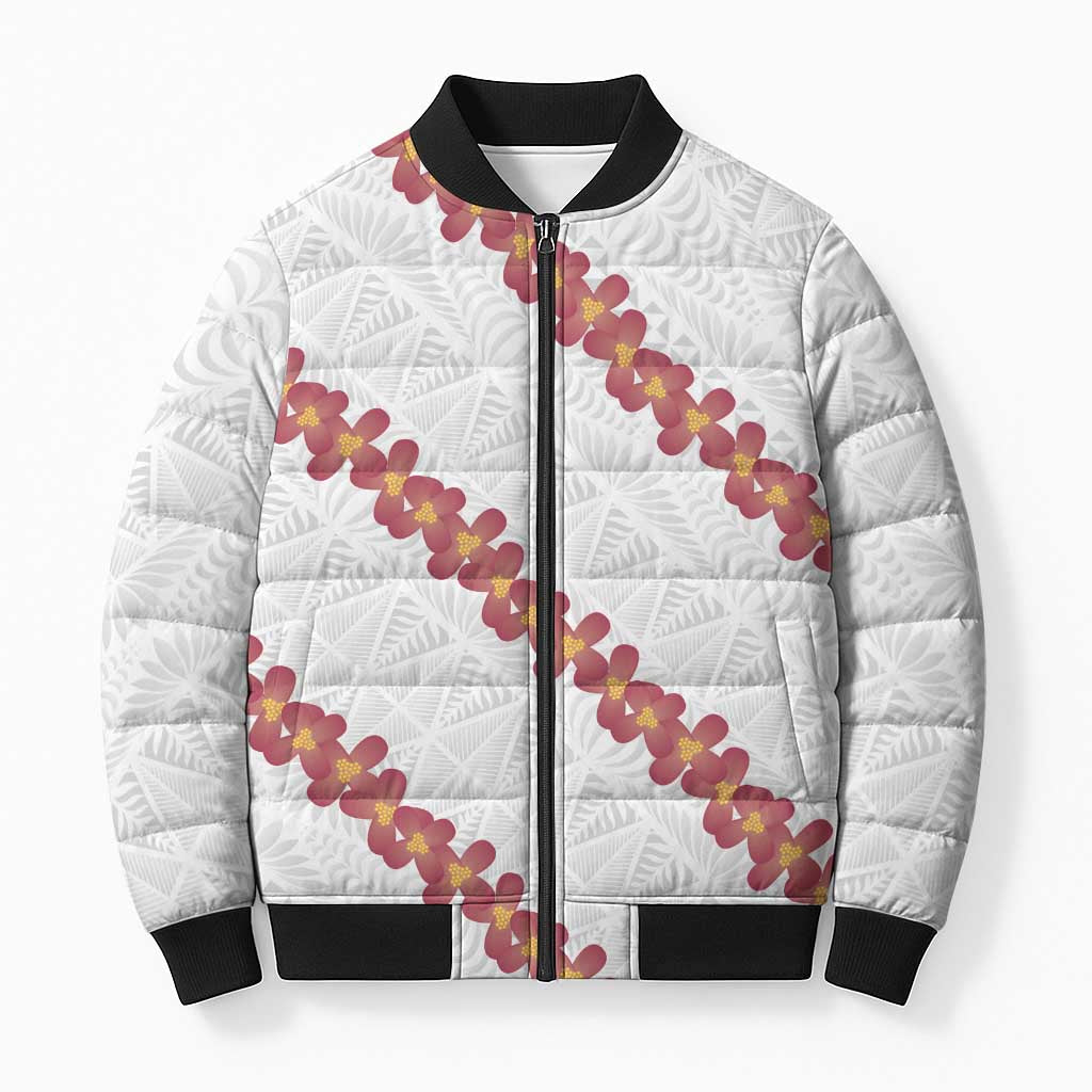 White Sunday Tonga Fakame Bomber Puffer Jacket Tongan Ngatu Heilala Lei LT14 Unisex White - Polynesian Pride