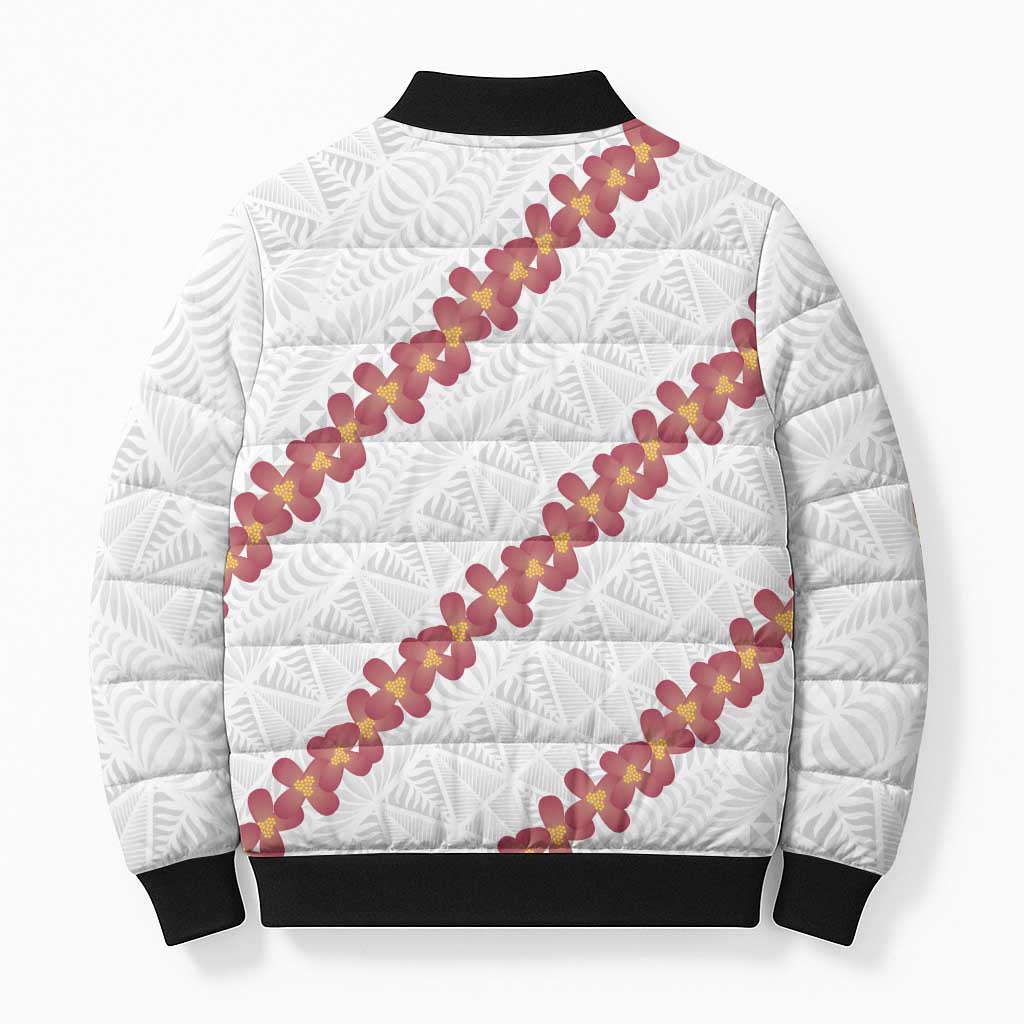 White Sunday Tonga Fakame Bomber Puffer Jacket Tongan Ngatu Heilala Lei LT14 - Polynesian Pride