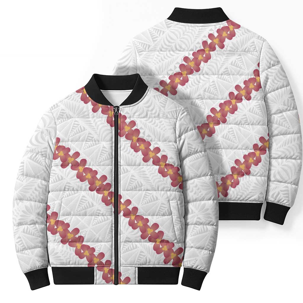 White Sunday Tonga Fakame Bomber Puffer Jacket Tongan Ngatu Heilala Lei LT14 - Polynesian Pride