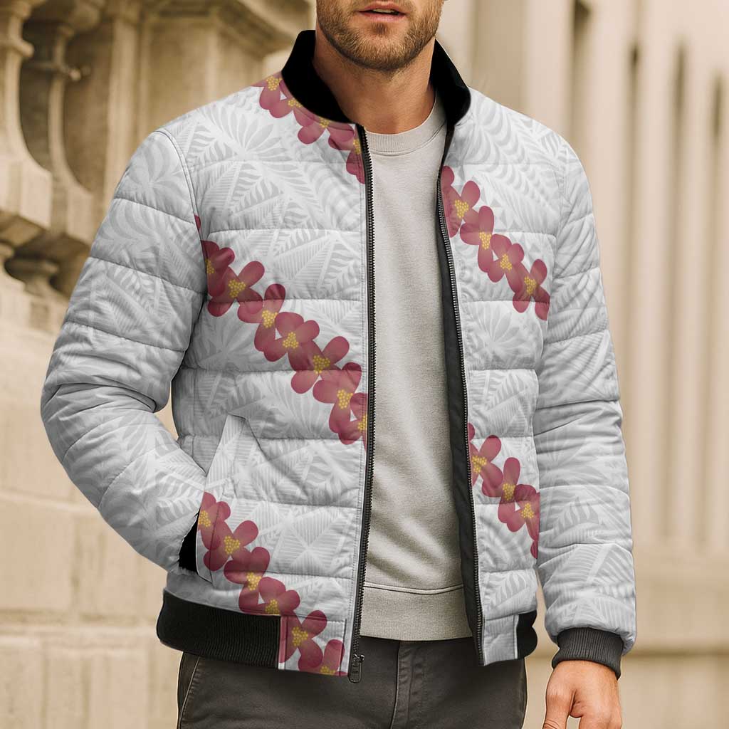White Sunday Tonga Fakame Bomber Puffer Jacket Tongan Ngatu Heilala Lei LT14 - Polynesian Pride