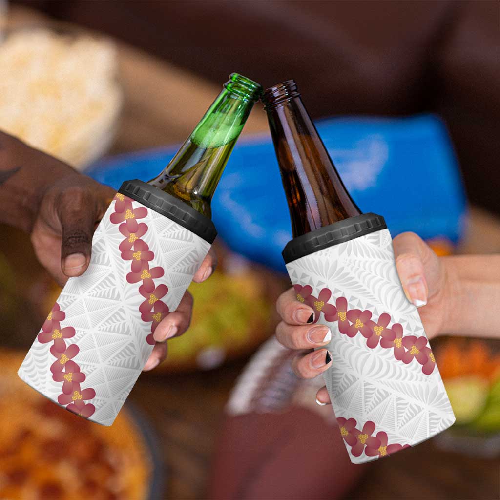 White Sunday Tonga Fakame 4 in 1 Can Cooler Tumbler Tongan Ngatu Heilala Lei LT14 - Polynesian Pride