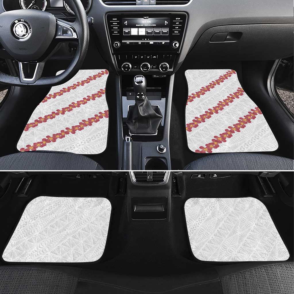 White Sunday Tonga Fakame Car Mats Tongan Ngatu Heilala Lei LT14 Set 4pcs White - Polynesian Pride