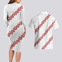 White Sunday Tonga Fakame Couples Matching Long Sleeve Bodycon Dress and Hawaiian Shirt Tongan Ngatu Heilala Lei LT14 - Polynesian Pride