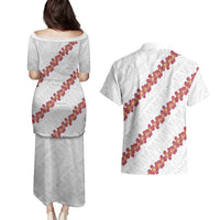 White Sunday Tonga Fakame Couples Matching Puletasi and Hawaiian Shirt Tongan Ngatu Heilala Lei LT14 - Polynesian Pride