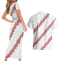 White Sunday Tonga Fakame Couples Matching Short Sleeve Bodycon Dress and Hawaiian Shirt Tongan Ngatu Heilala Lei LT14 - Polynesian Pride