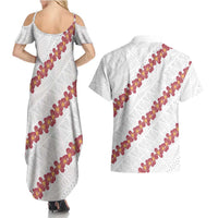 White Sunday Tonga Fakame Couples Matching Summer Maxi Dress and Hawaiian Shirt Tongan Ngatu Heilala Lei LT14 - Polynesian Pride