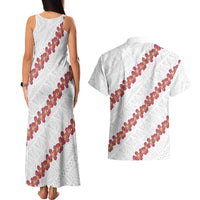 White Sunday Tonga Fakame Couples Matching Tank Maxi Dress and Hawaiian Shirt Tongan Ngatu Heilala Lei LT14 - Polynesian Pride