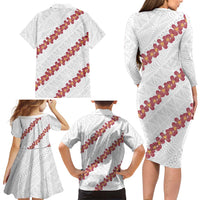 White Sunday Tonga Fakame Family Matching Long Sleeve Bodycon Dress and Hawaiian Shirt Tongan Ngatu Heilala Lei LT14 - Polynesian Pride