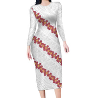 White Sunday Tonga Fakame Family Matching Long Sleeve Bodycon Dress and Hawaiian Shirt Tongan Ngatu Heilala Lei LT14 Mom's Dress White - Polynesian Pride