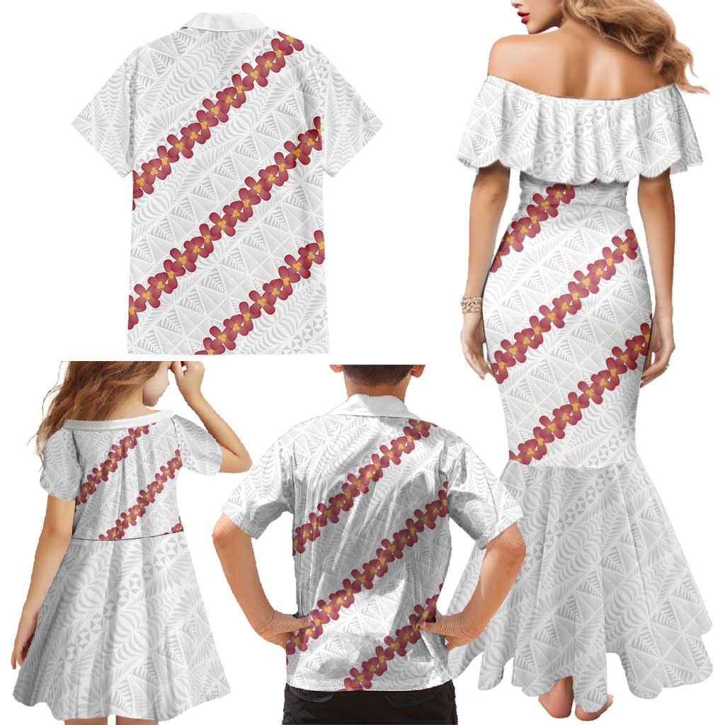 White Sunday Tonga Fakame Family Matching Mermaid Dress and Hawaiian Shirt Tongan Ngatu Heilala Lei LT14 - Polynesian Pride