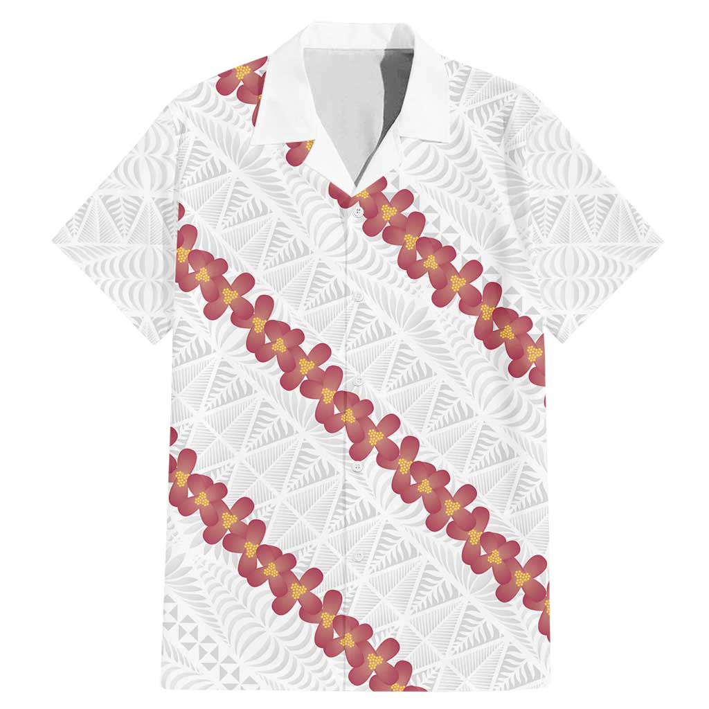 White Sunday Tonga Fakame Family Matching Mermaid Dress and Hawaiian Shirt Tongan Ngatu Heilala Lei LT14 Dad's Shirt - Short Sleeve White - Polynesian Pride
