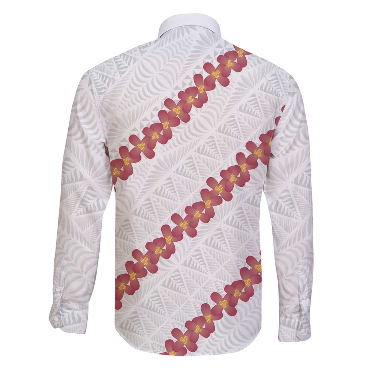 White Sunday Tonga Fakame Family Matching Off The Shoulder Long Sleeve Dress and Hawaiian Shirt Tongan Ngatu Heilala Lei LT14 - Polynesian Pride