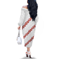 White Sunday Tonga Fakame Family Matching Off The Shoulder Long Sleeve Dress and Hawaiian Shirt Tongan Ngatu Heilala Lei LT14 - Polynesian Pride