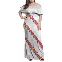 White Sunday Tonga Fakame Family Matching Off Shoulder Maxi Dress and Hawaiian Shirt Tongan Ngatu Heilala Lei LT14 Mom's Dress White - Polynesian Pride