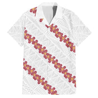White Sunday Tonga Fakame Family Matching Off Shoulder Short Dress and Hawaiian Shirt Tongan Ngatu Heilala Lei LT14 Dad's Shirt - Short Sleeve White - Polynesian Pride