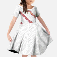 White Sunday Tonga Fakame Family Matching Puletasi and Hawaiian Shirt Tongan Ngatu Heilala Lei LT14 Daughter's Dress White - Polynesian Pride